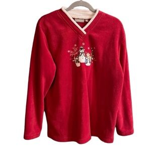 Vintage Christmas Snowman Snowflake Pullover Fleece Sweater Holiday